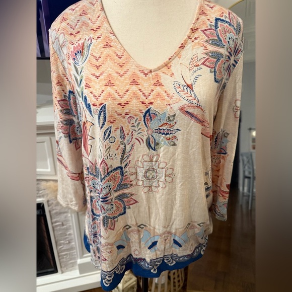 Chico's Multicolor Floral V-Neck Blouse - Picture 1 of 7